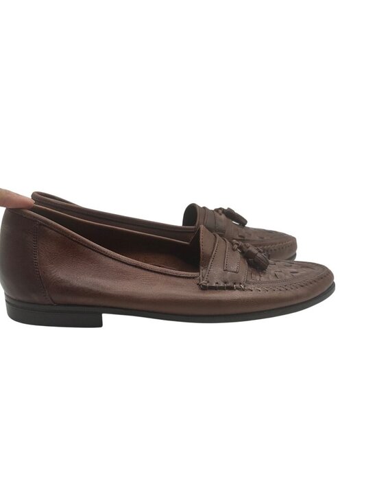 Oleg Cassini 11.5 Genuine Leather Tassel Loafers Woven Design Slip-On Style Brow